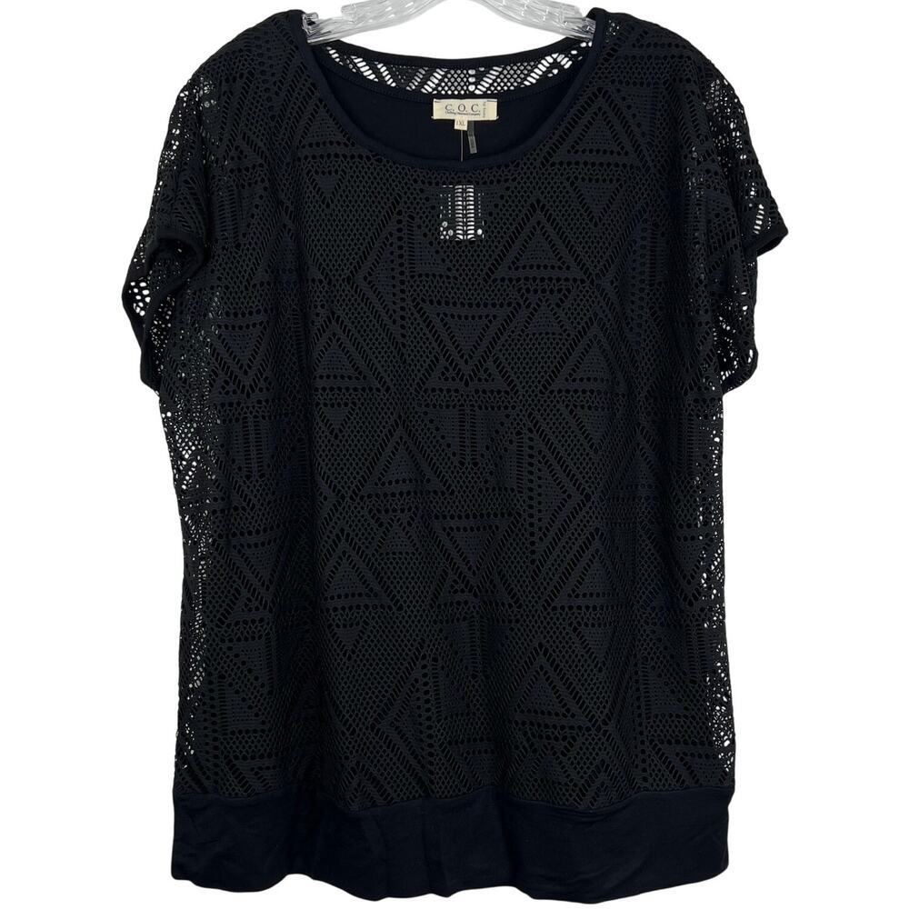 C.O.C NWT Curvy Fit Women's Top Black Lace Eyelet Casual Blouse Plus Size 1XL